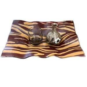 Vintage MCM Zebra Print Art Glass Tray Rectangular
